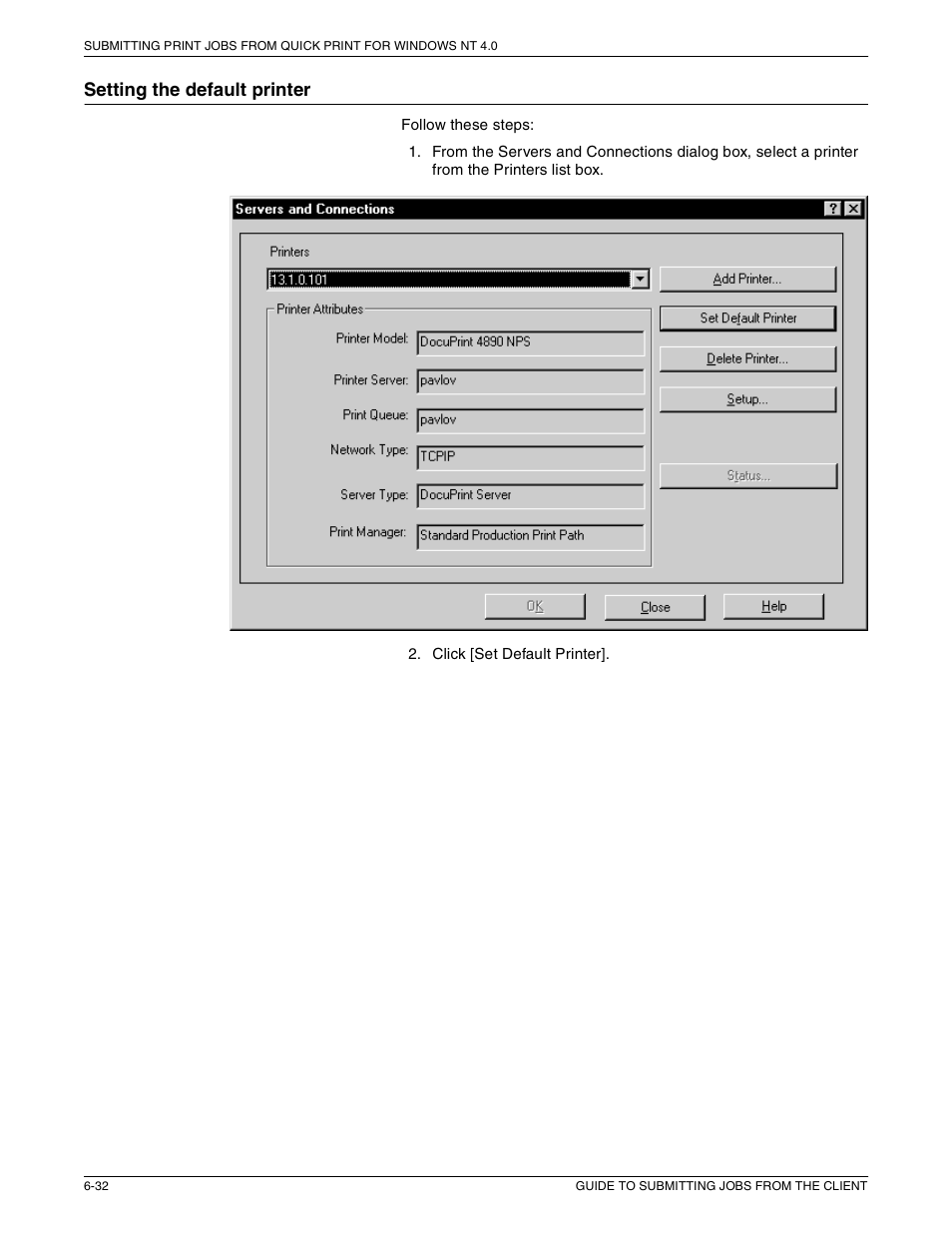 Setting the default printer | Xerox 721P87481 User Manual | Page 174 / 187