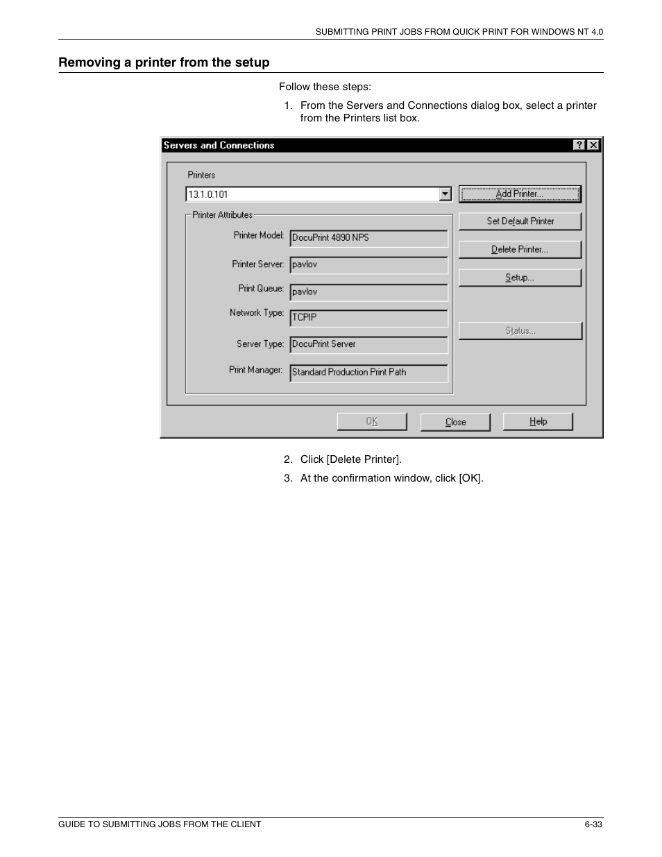 Removing a printer from the setup | Xerox 721P87481 User Manual | Page 175 / 187