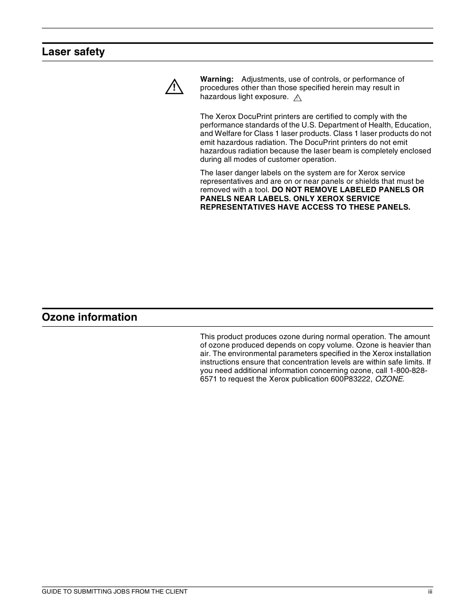 Laser safety, Ozone information | Xerox 721P87481 User Manual | Page 3 / 187
