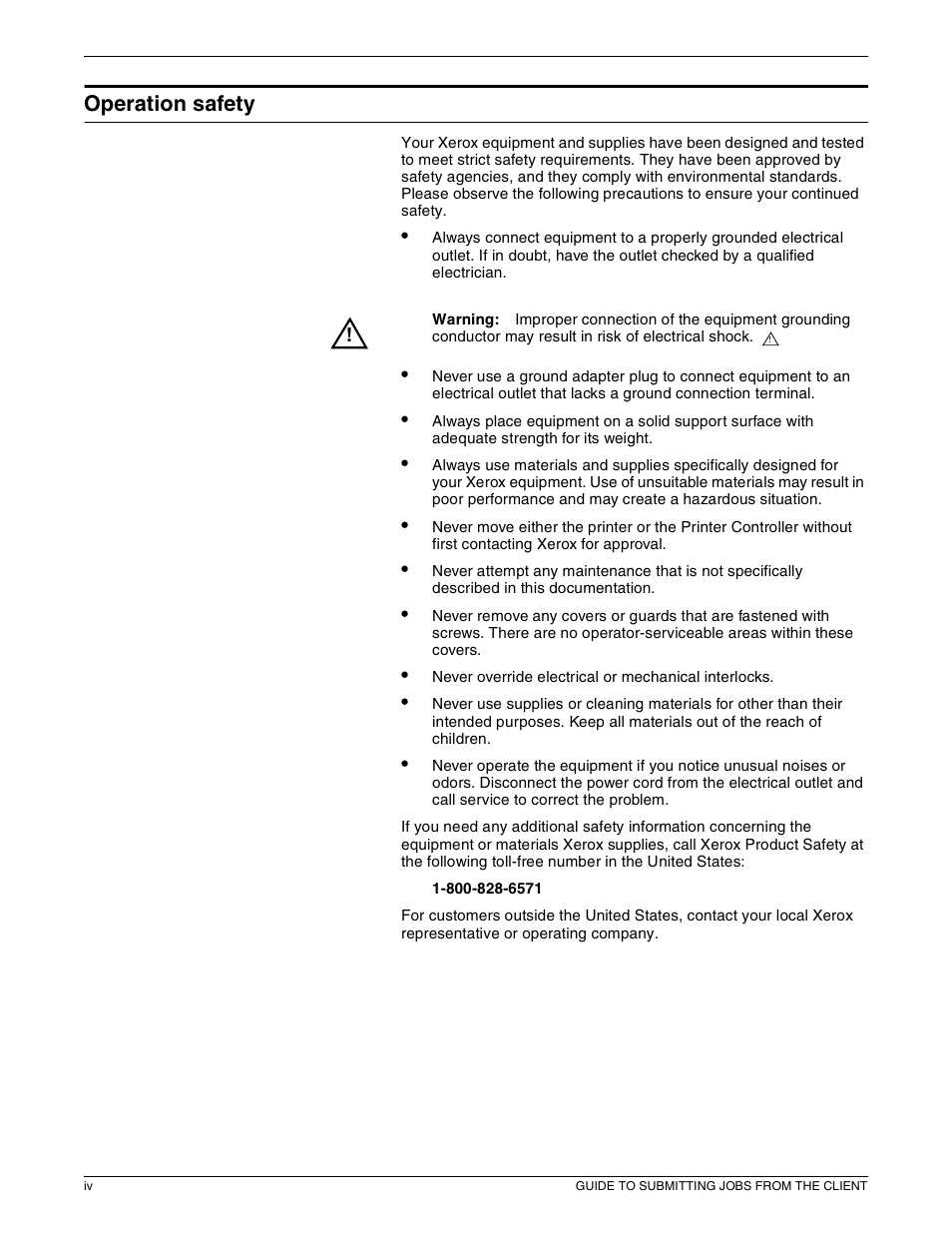 Operation safety | Xerox 721P87481 User Manual | Page 4 / 187