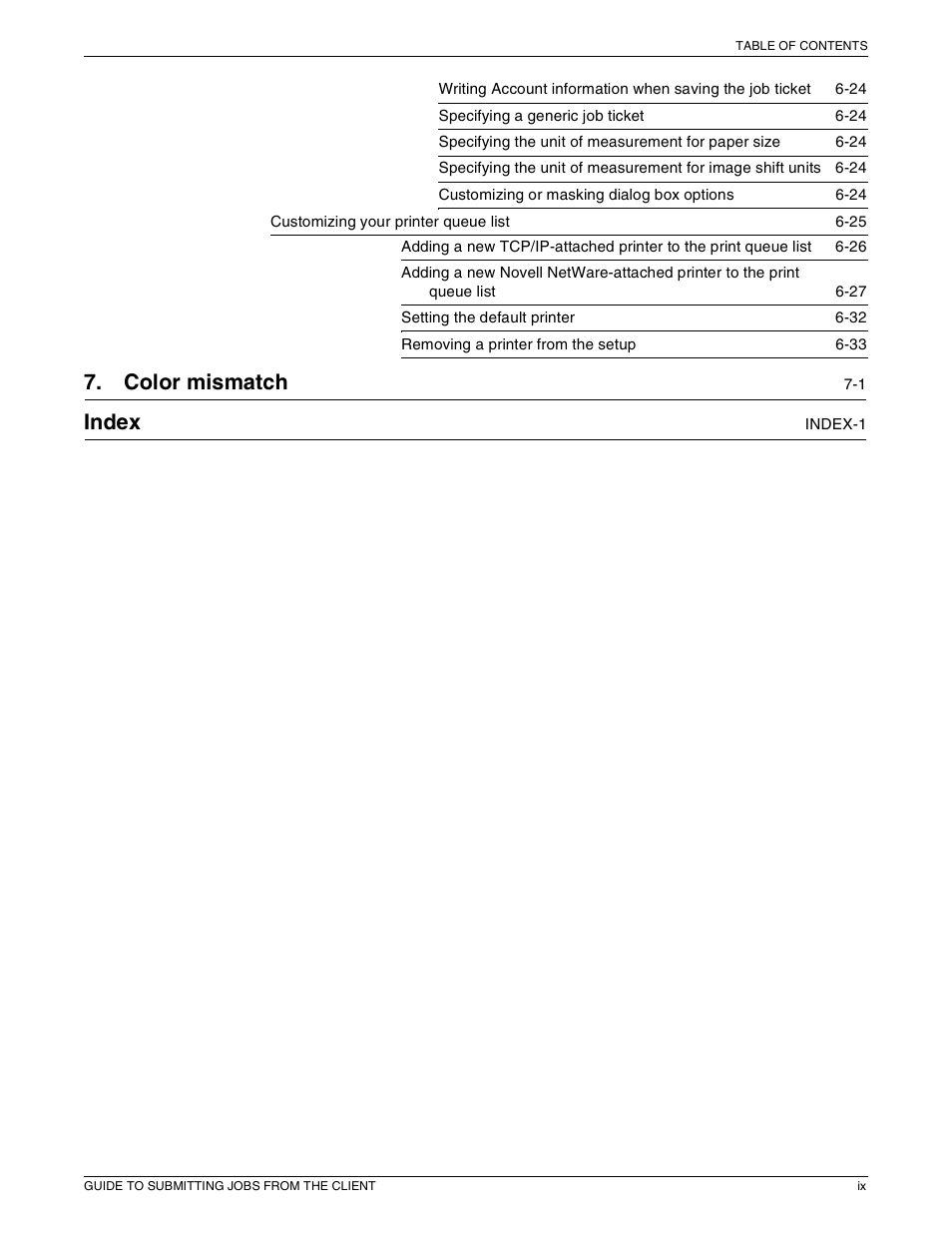 Color mismatch, Index | Xerox 721P87481 User Manual | Page 9 / 187