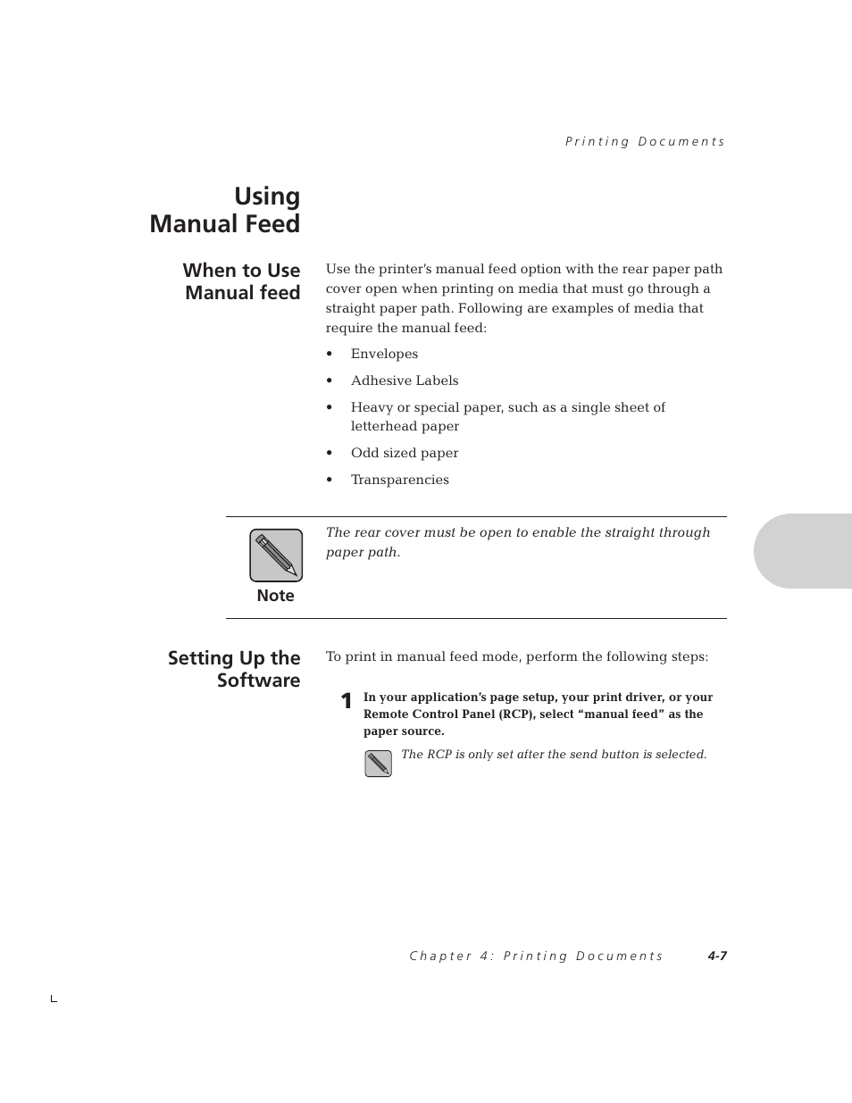 Using manual feed, When to use manual feed, Setting up the software | Xerox 4508 User Manual | Page 35 / 150