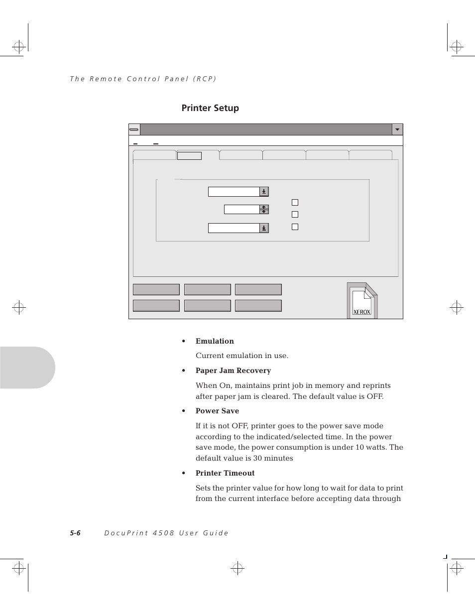 Printer setup | Xerox 4508 User Manual | Page 44 / 150