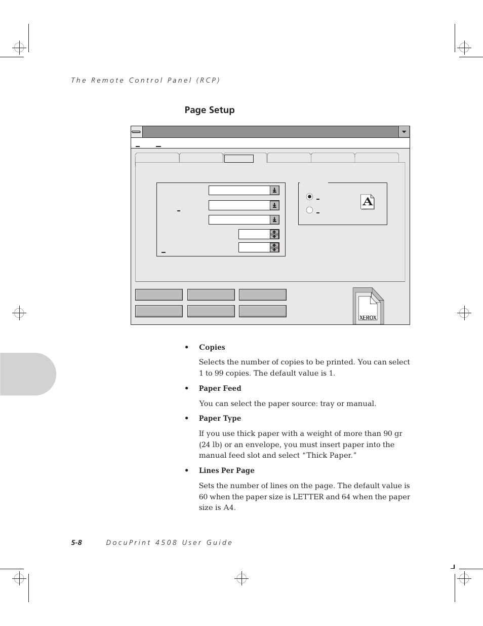 Page setup | Xerox 4508 User Manual | Page 46 / 150