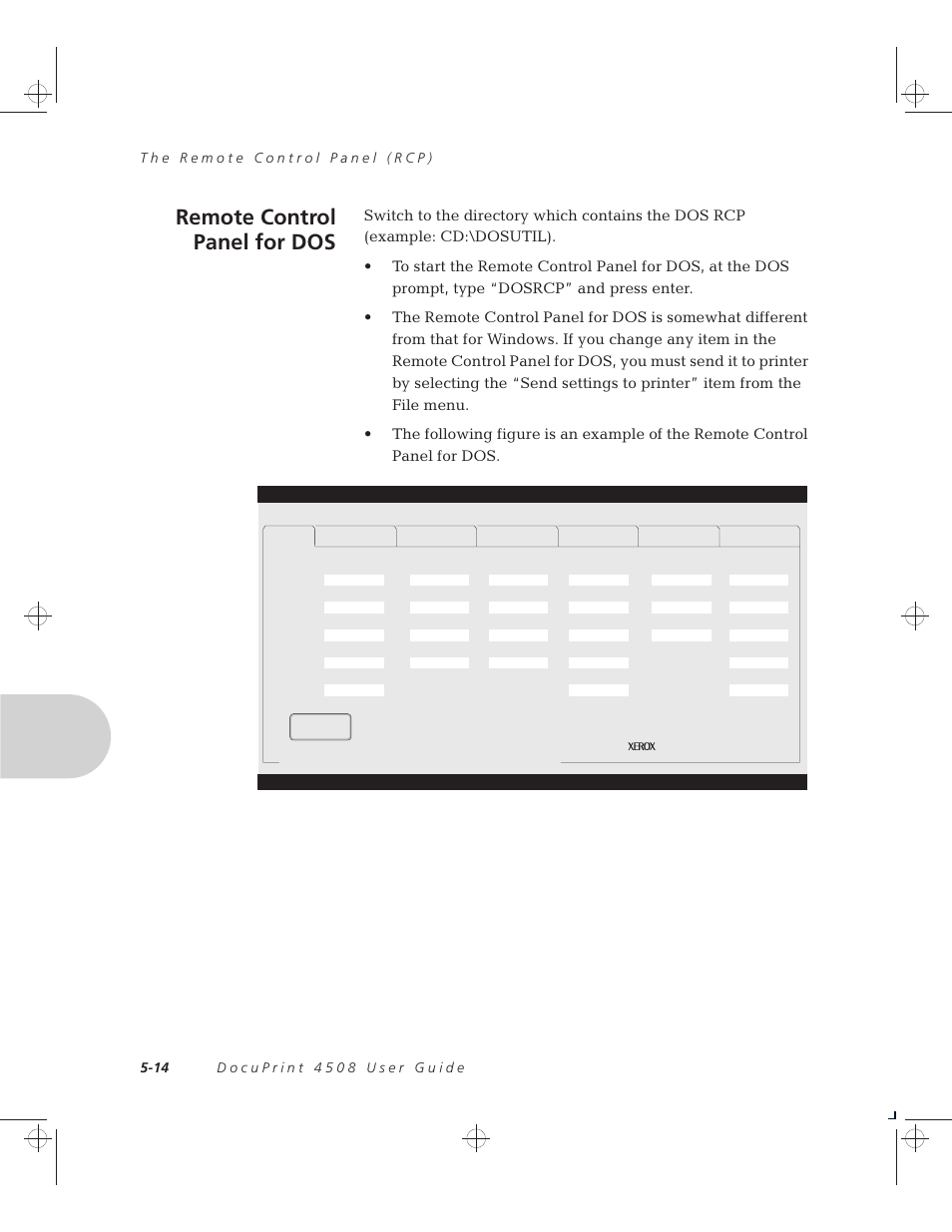 Remote control panel for dos | Xerox 4508 User Manual | Page 52 / 150