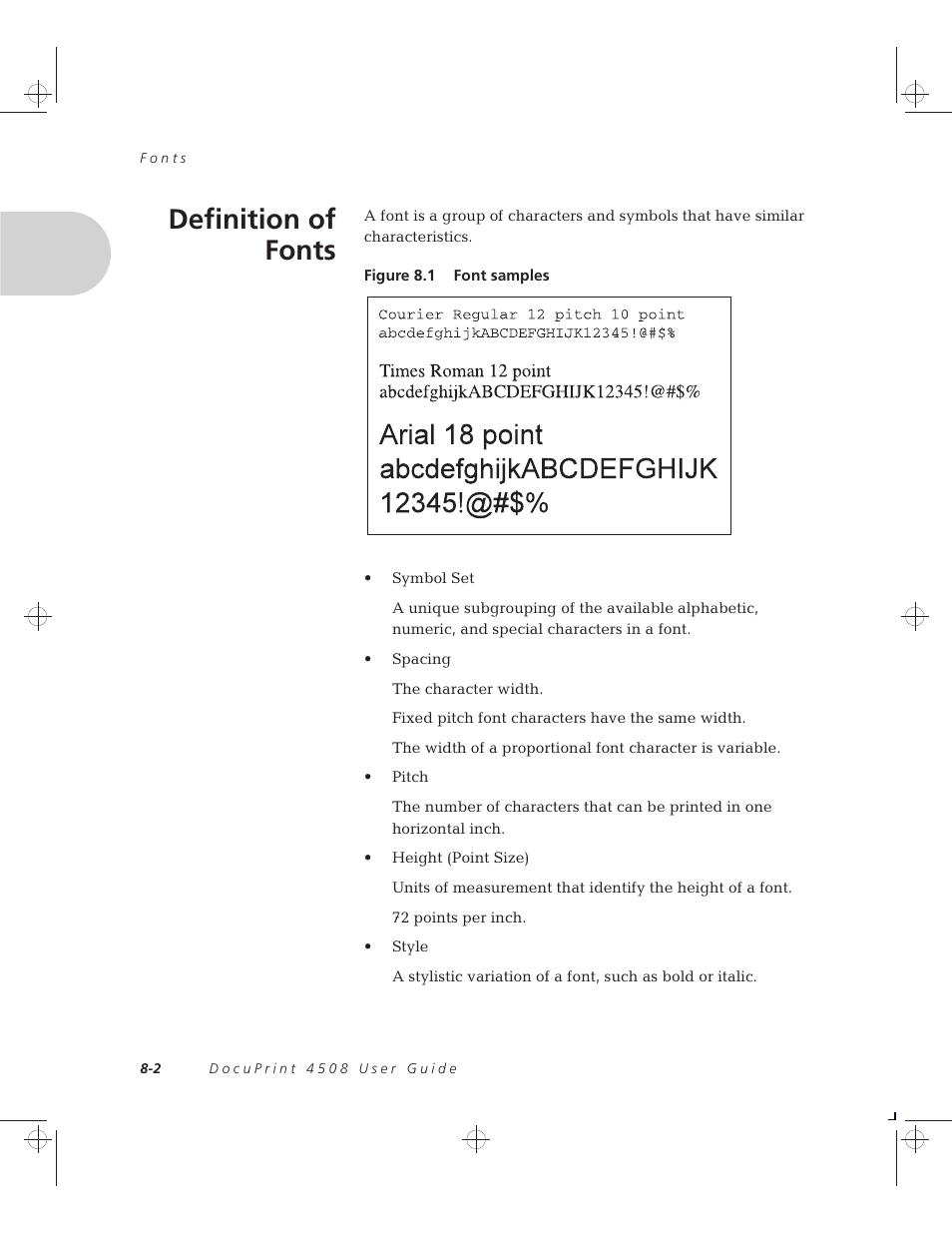 Definition of fonts | Xerox 4508 User Manual | Page 78 / 150