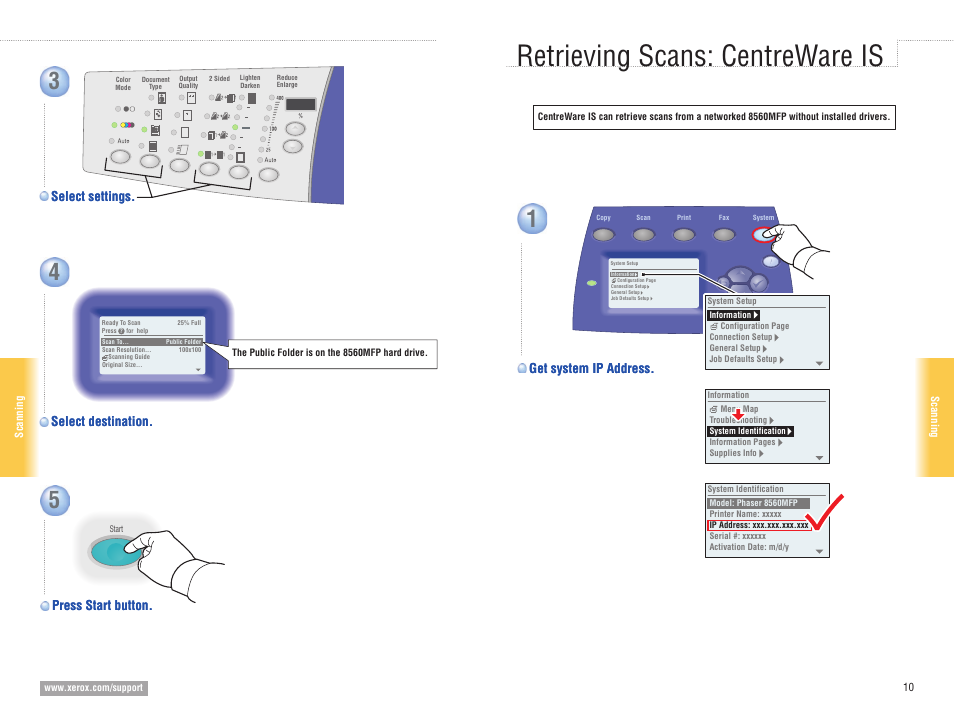 Retrieving scans: centreware is, Select settings | Xerox 8560MFP User Manual | Page 10 / 16