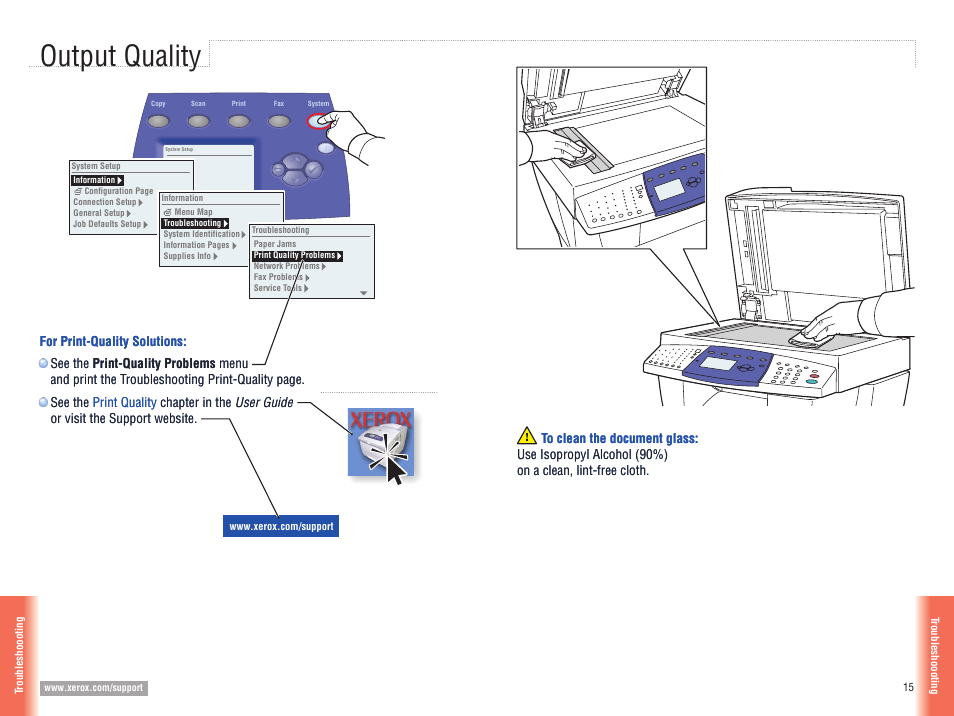 Troubleshooting, Output quality | Xerox 8560MFP User Manual | Page 15 / 16