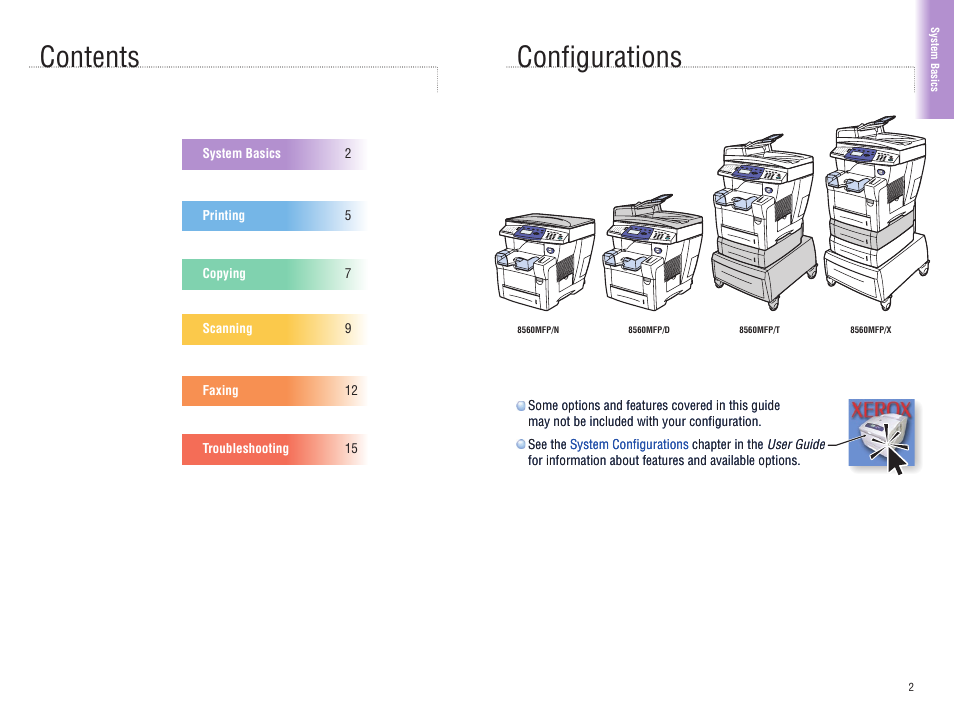 Configurations contents | Xerox 8560MFP User Manual | Page 2 / 16
