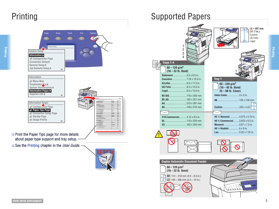 Printing, Supported papers printing | Xerox 8560MFP User Manual | Page 5 / 16