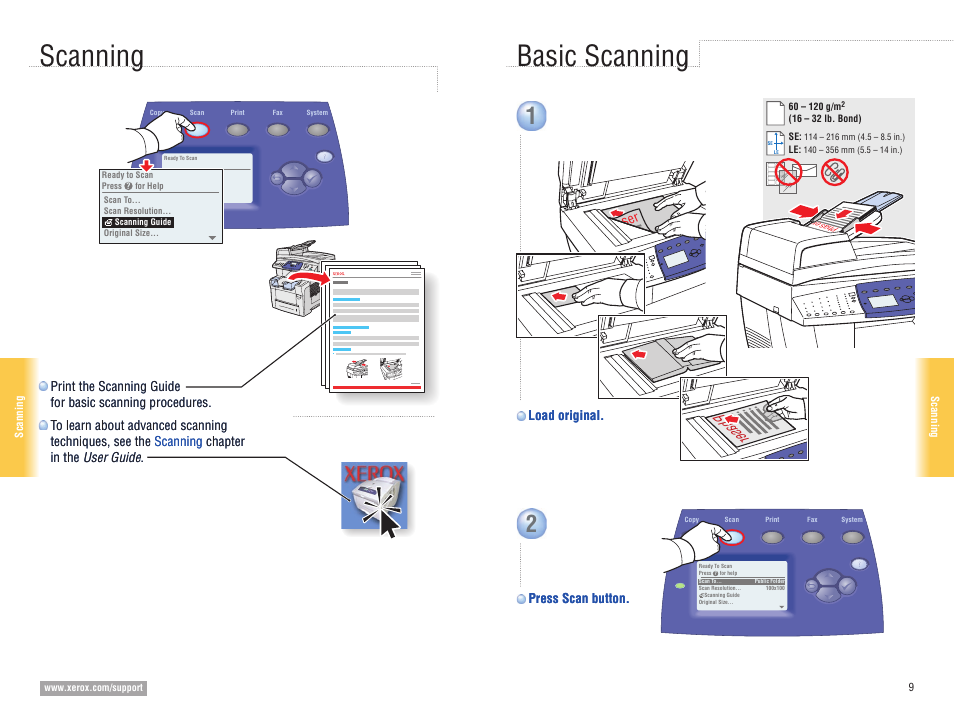 Scanning, Basic scanning scanning, Phaser | Xerox 8560MFP User Manual | Page 9 / 16