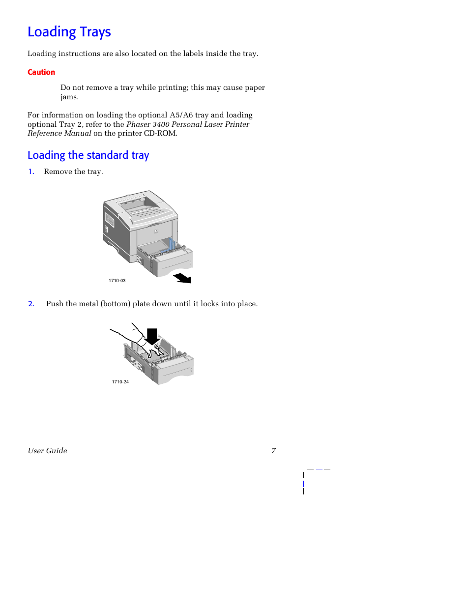 Loading trays, Loading the standard tray | Xerox 3400 User Manual | Page 17 / 40