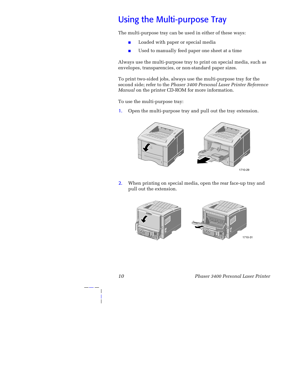 Using the multi-purpose tray | Xerox 3400 User Manual | Page 20 / 40