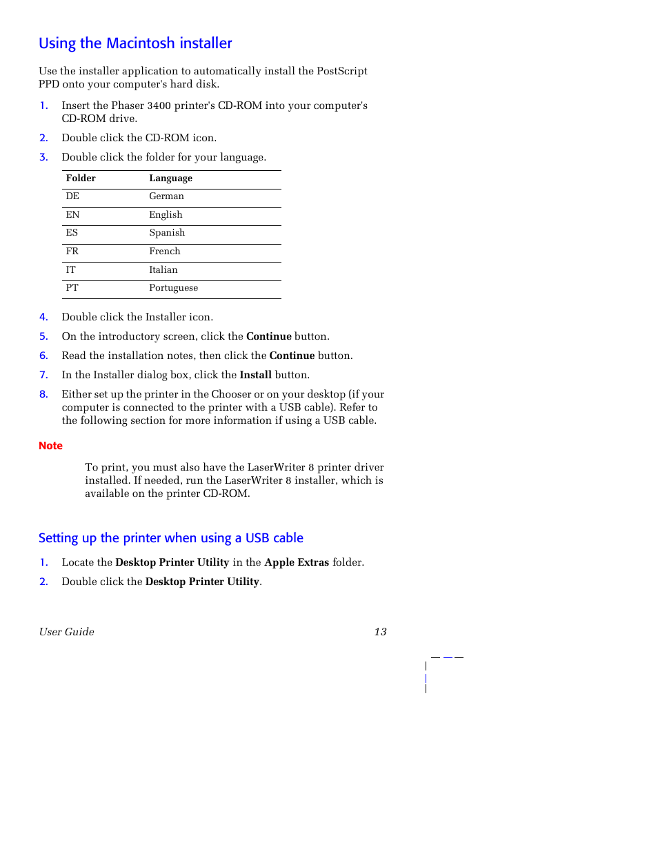 Using the macintosh installer, Setting up the printer when using a usb cable | Xerox 3400 User Manual | Page 23 / 40