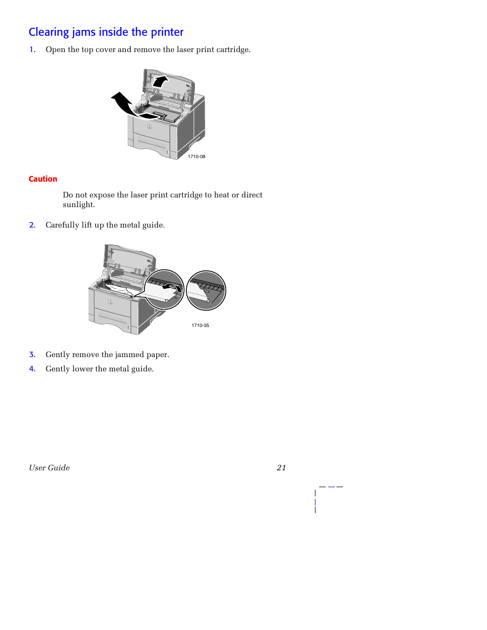 Clearing jams inside the printer | Xerox 3400 User Manual | Page 31 / 40