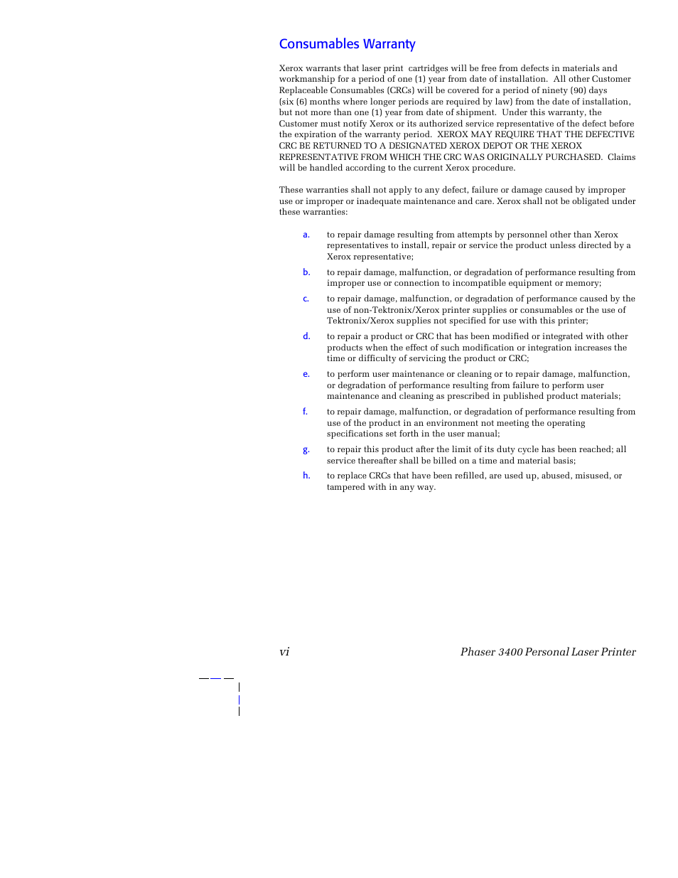 Consumables warranty | Xerox 3400 User Manual | Page 7 / 40