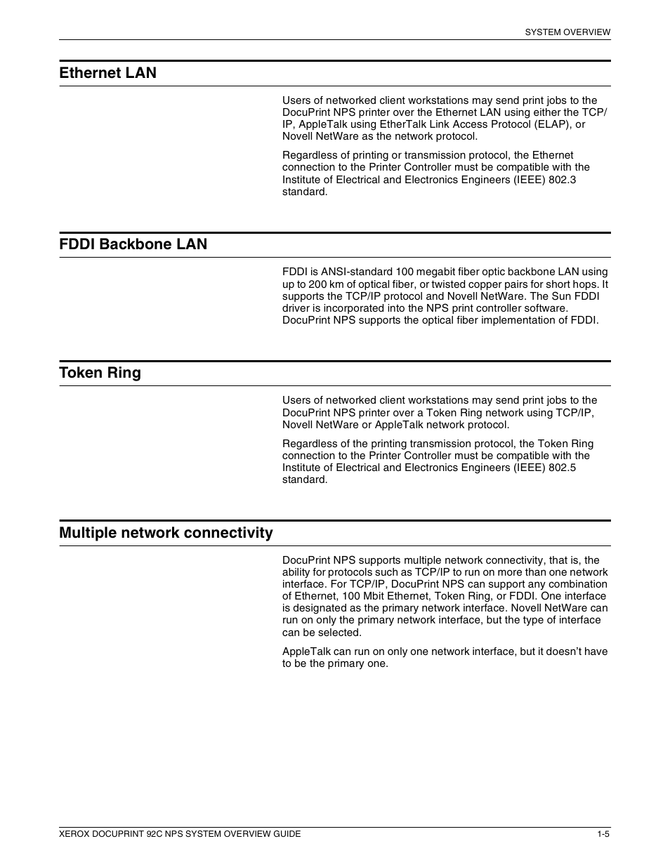 Ethernet lan, Fddi backbone lan, Token ring | Multiple network connectivity | Xerox 92C NPS User Manual | Page 15 / 64