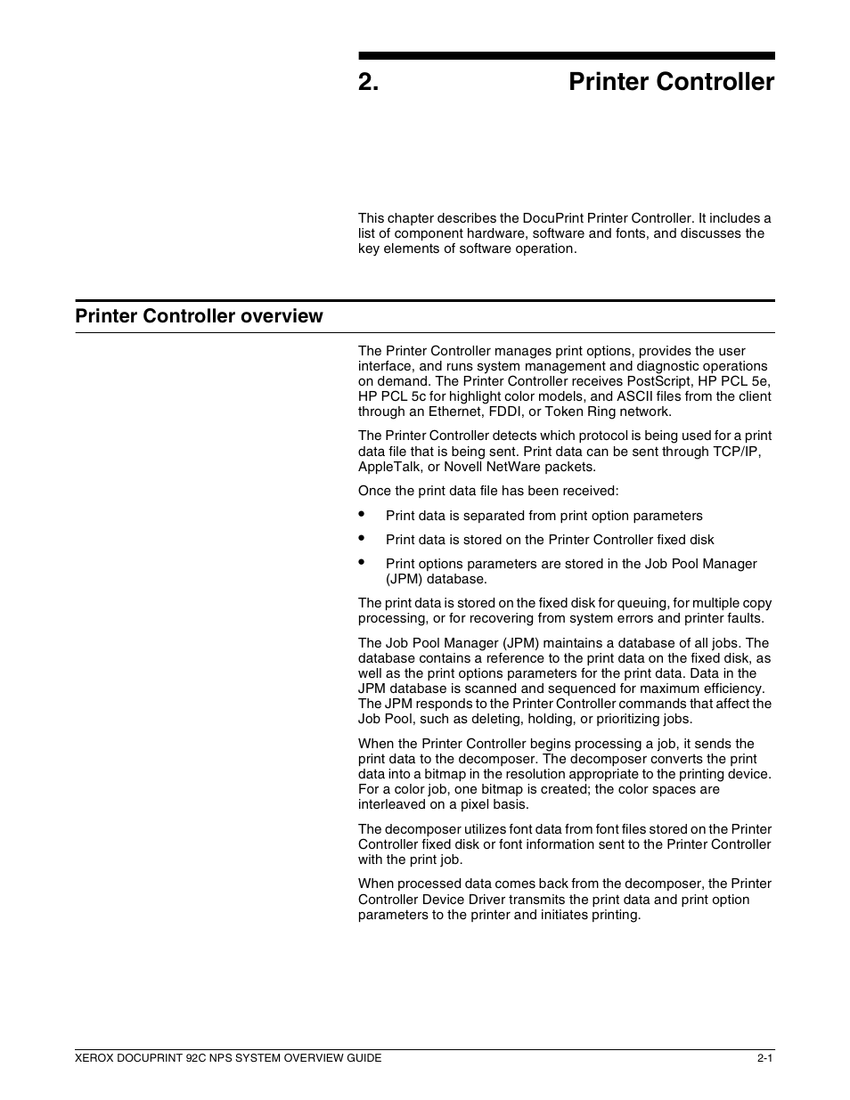 2printer controller | Xerox 92C NPS User Manual | Page 17 / 64