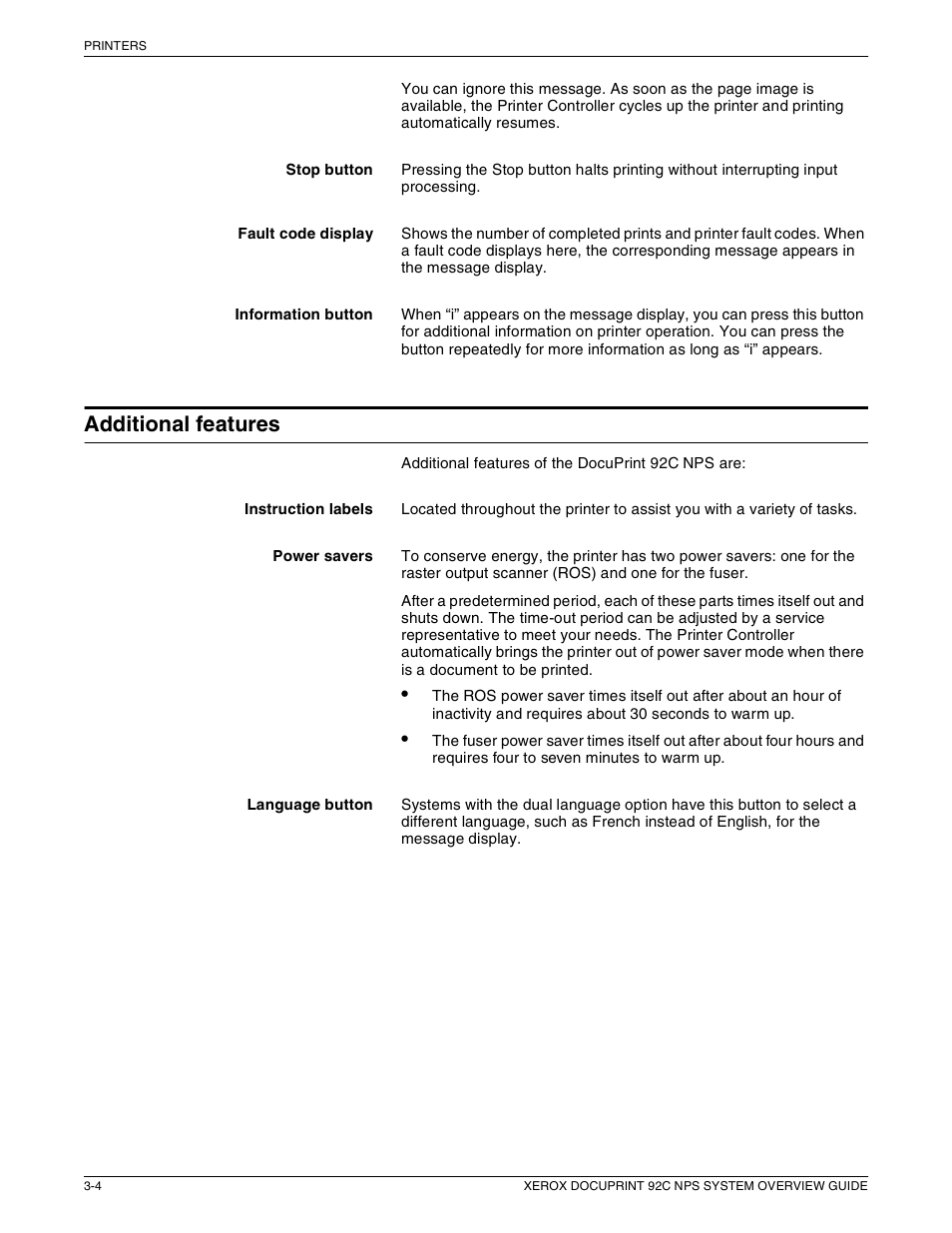 Additional features | Xerox 92C NPS User Manual | Page 26 / 64