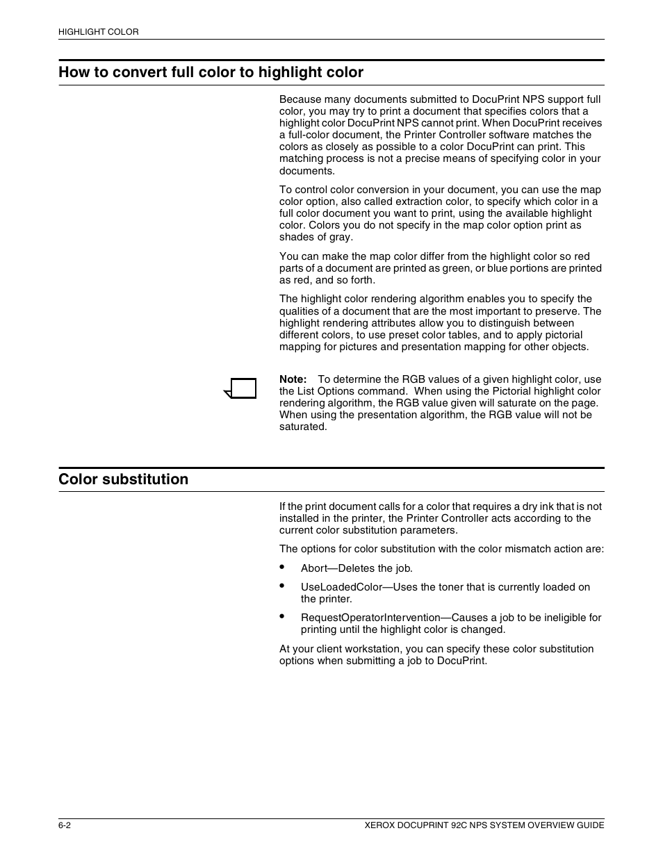 How to convert full color to highlight color, Color substitution | Xerox 92C NPS User Manual | Page 40 / 64