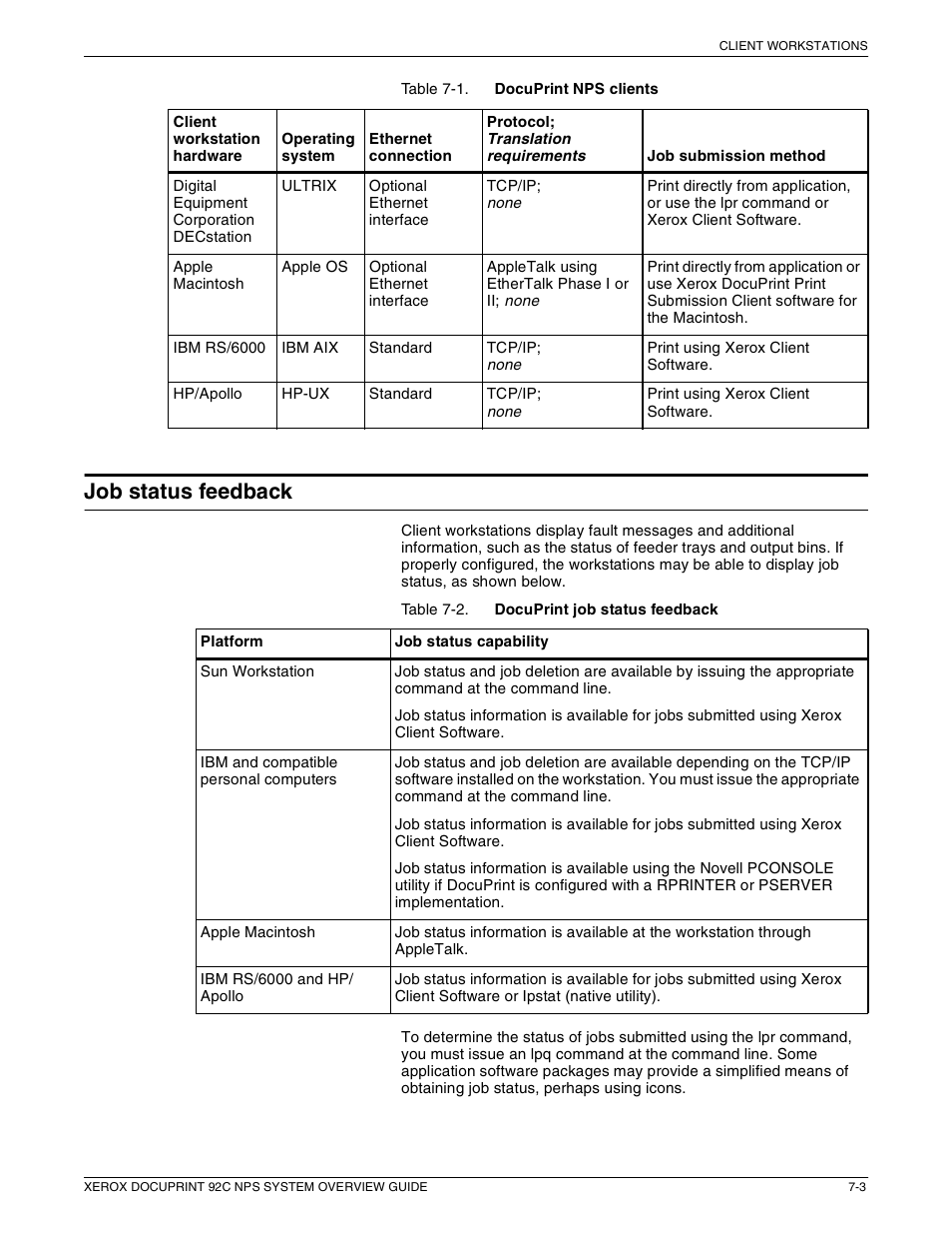 Job status feedback | Xerox 92C NPS User Manual | Page 43 / 64