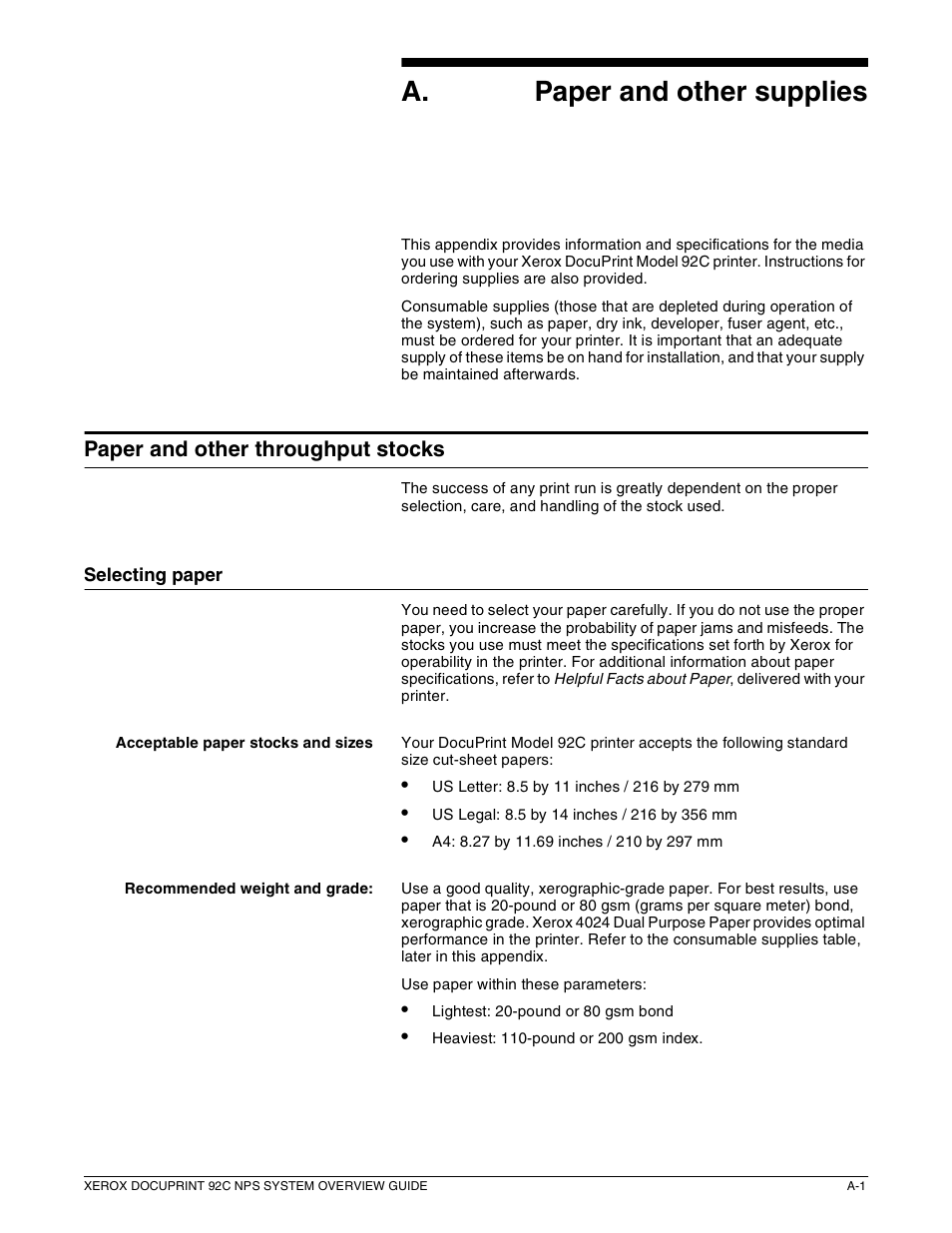 A. a paper and other supplies | Xerox 92C NPS User Manual | Page 45 / 64