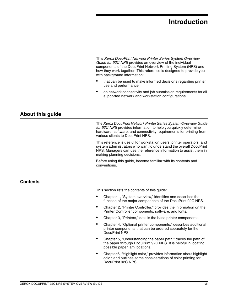 Introduction, About this guide | Xerox 92C NPS User Manual | Page 7 / 64