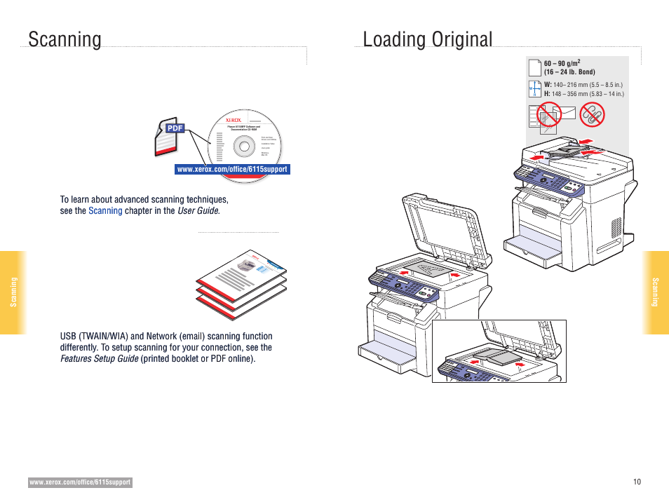 Scanning, Loading original | Xerox 6115MFP User Manual | Page 10 / 16