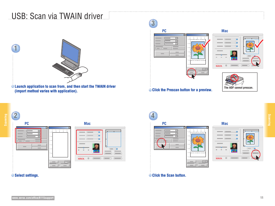 Usb: scan via twain driver | Xerox 6115MFP User Manual | Page 11 / 16