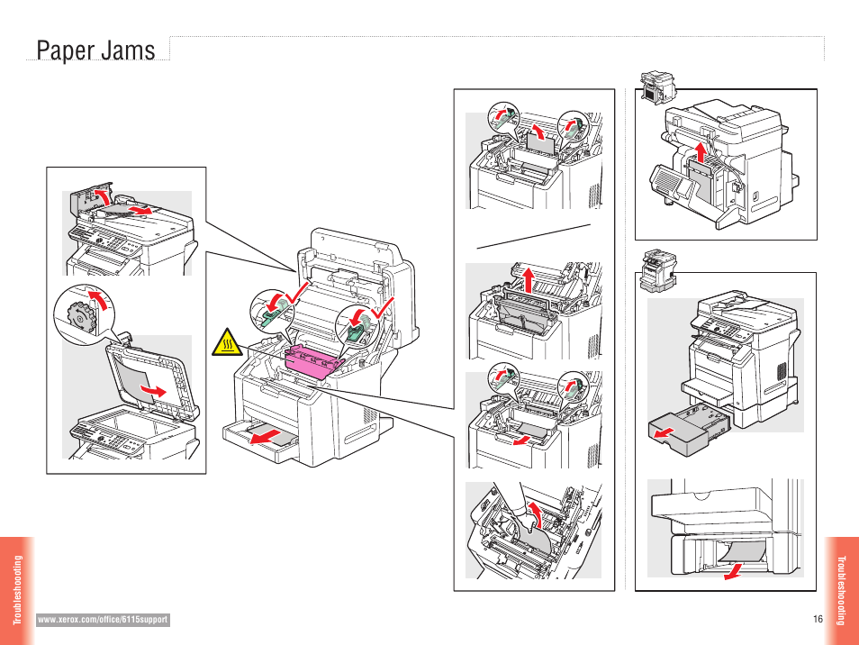 Troubleshooting, Paper jams | Xerox 6115MFP User Manual | Page 16 / 16