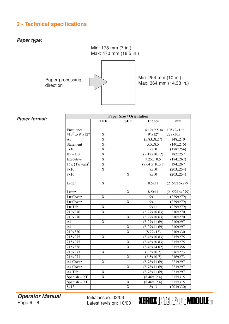2 - technical specifications, Operator manual | Xerox B1 User Manual | Page 8 / 14