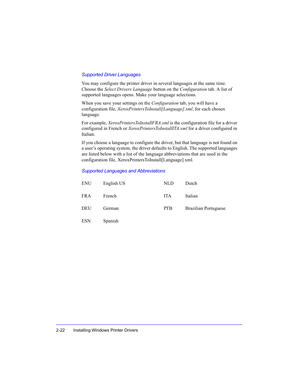 Supported driver languages | Xerox Fax Machine User Manual | Page 36 / 54