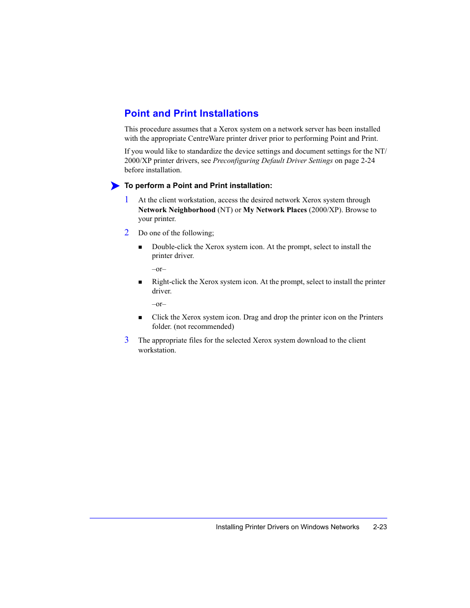 Point and print installations, Point and print installations -2 | Xerox Fax Machine User Manual | Page 37 / 54