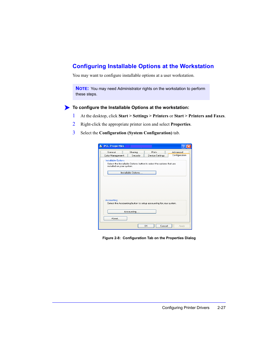 Configuring installable options at the workstation | Xerox Fax Machine User Manual | Page 41 / 54