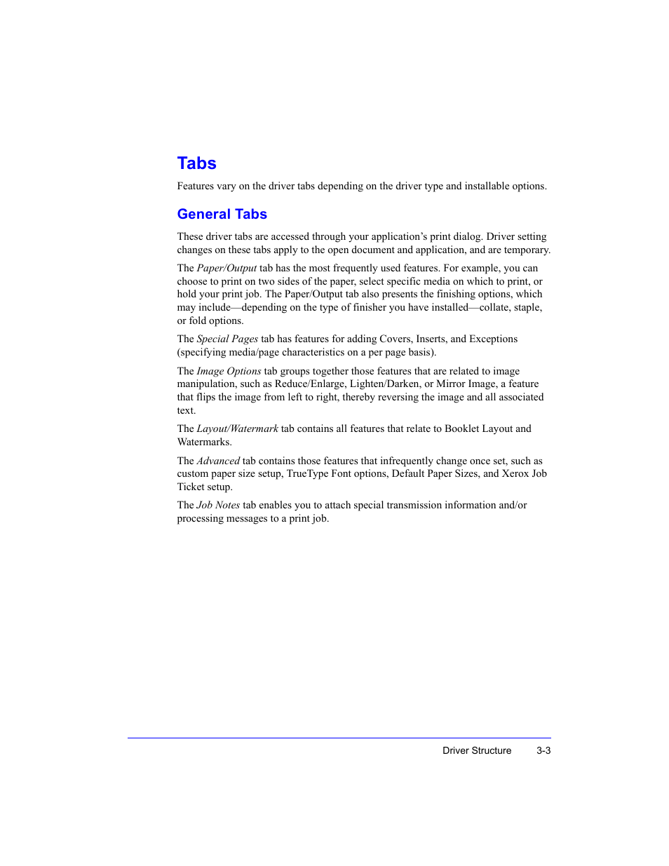 General tabs, General tabs -3, Tabs | Xerox Fax Machine User Manual | Page 47 / 54