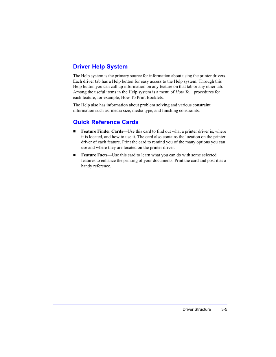 Driver help system, Quick reference cards, Driver help system -5 quick reference cards -5 | Xerox Fax Machine User Manual | Page 49 / 54