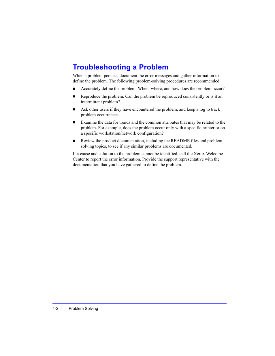 Troubleshooting a problem | Xerox Fax Machine User Manual | Page 52 / 54