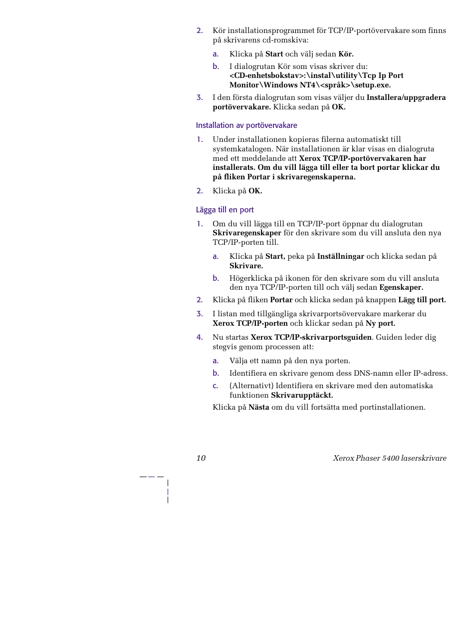 Installation av portövervakare, Lägga till en port | Xerox XERORPHASER 5400 User Manual | Page 16 / 40