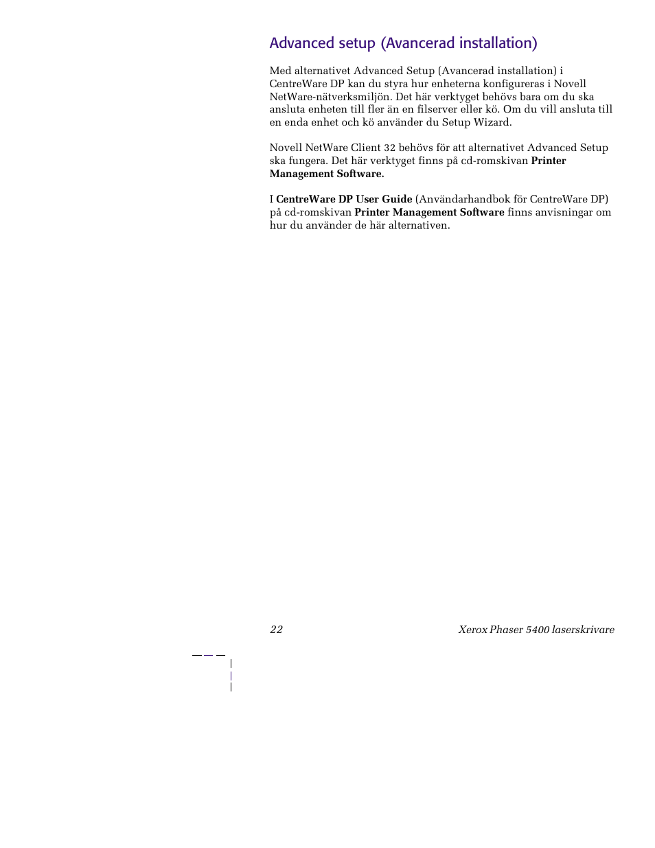 Advanced setup (avancerad installation) | Xerox XERORPHASER 5400 User Manual | Page 28 / 40