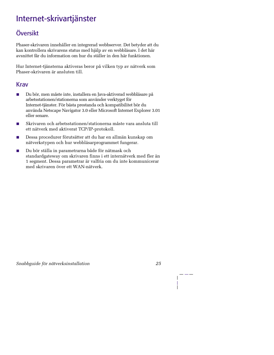 Internet-skrivartjänster, Översikt, Krav | Översikt krav | Xerox XERORPHASER 5400 User Manual | Page 31 / 40