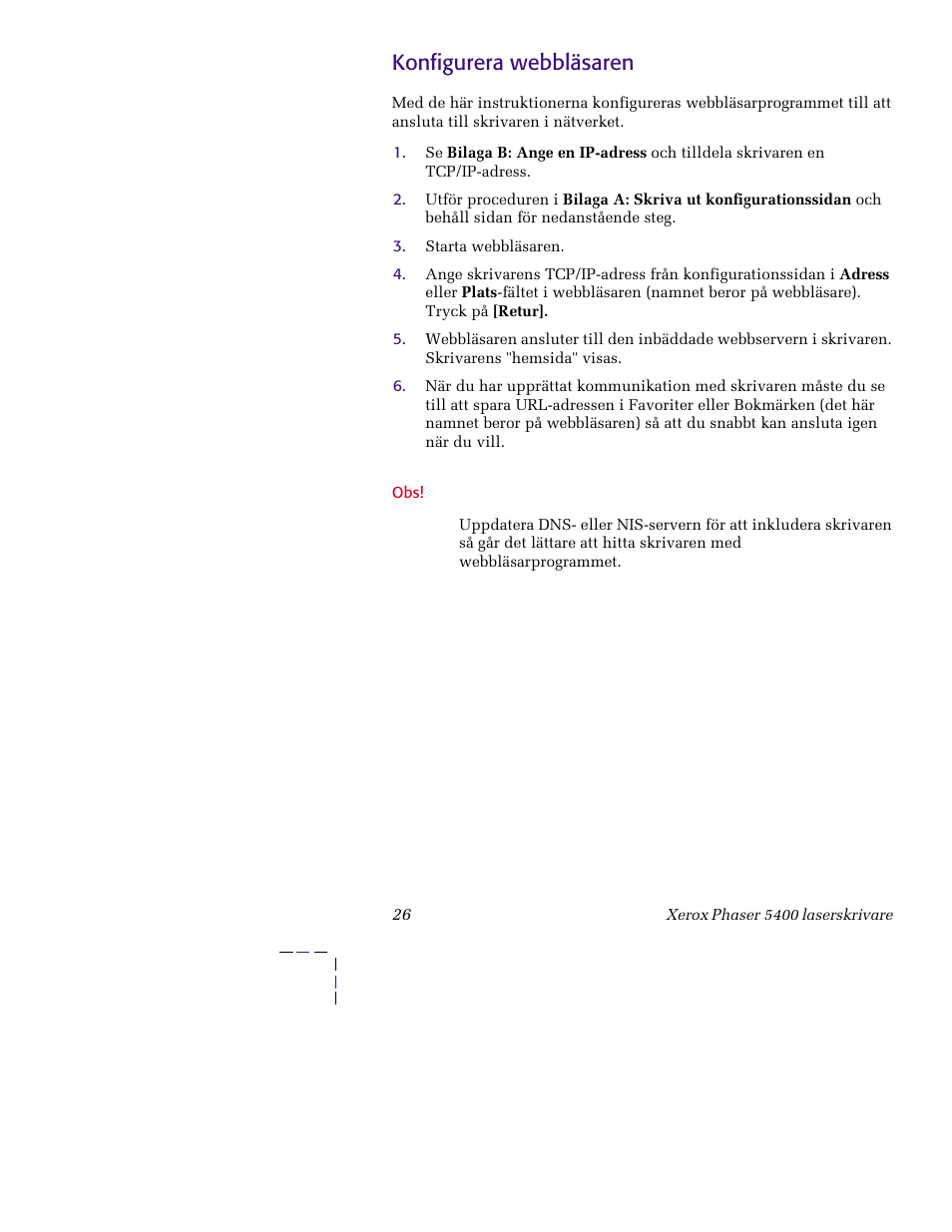 Konfigurera webbläsaren | Xerox XERORPHASER 5400 User Manual | Page 32 / 40