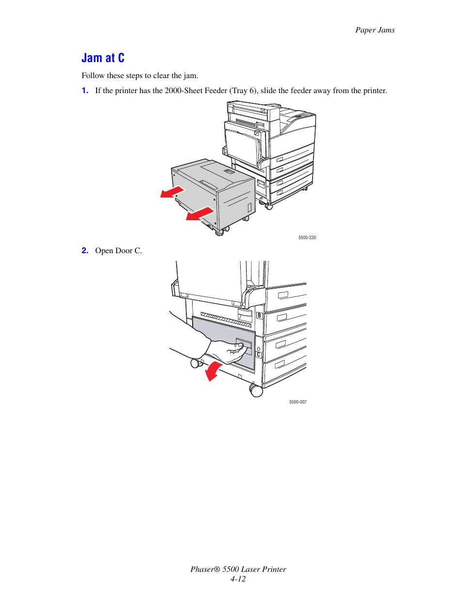 Jam at c | Xerox Phaser Printer 5500 User Manual | Page 10 / 50