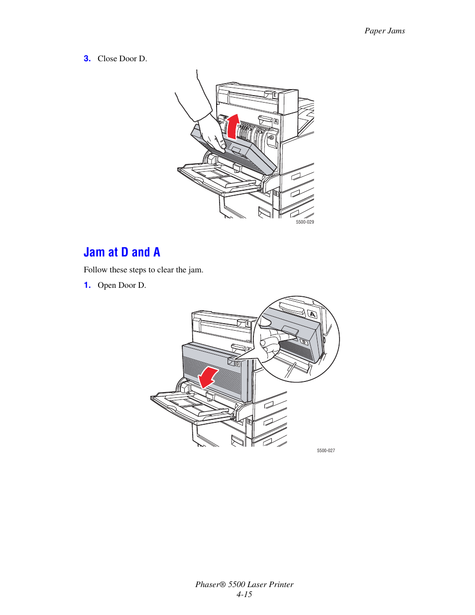 Jam at d and a | Xerox Phaser Printer 5500 User Manual | Page 13 / 50