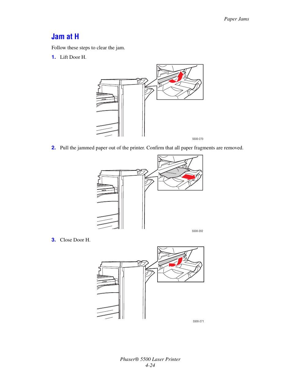 Jam at h | Xerox Phaser Printer 5500 User Manual | Page 22 / 50