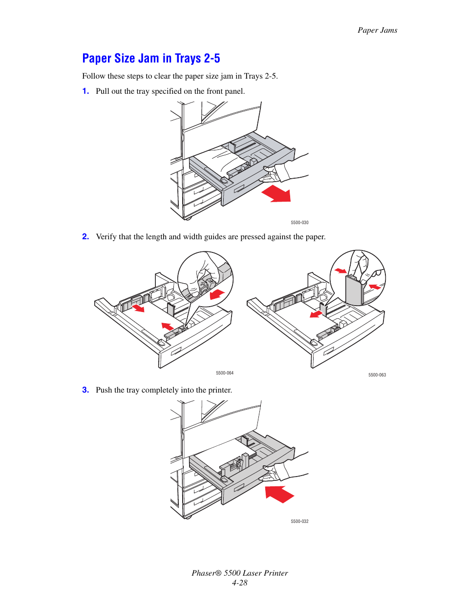 Paper size jam in trays 2-5 | Xerox Phaser Printer 5500 User Manual | Page 26 / 50