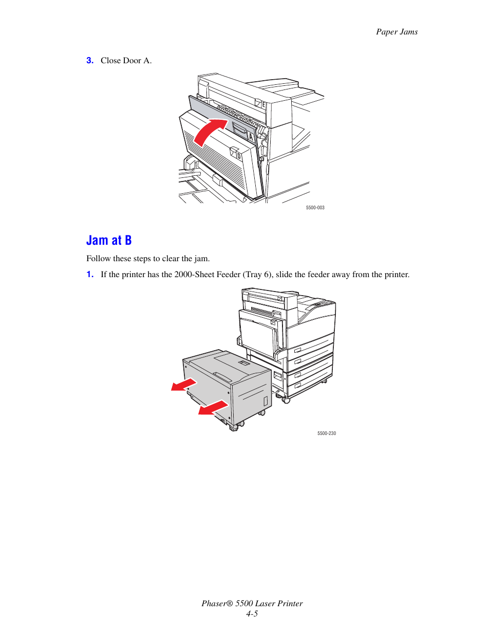 Jam at b | Xerox Phaser Printer 5500 User Manual | Page 3 / 50