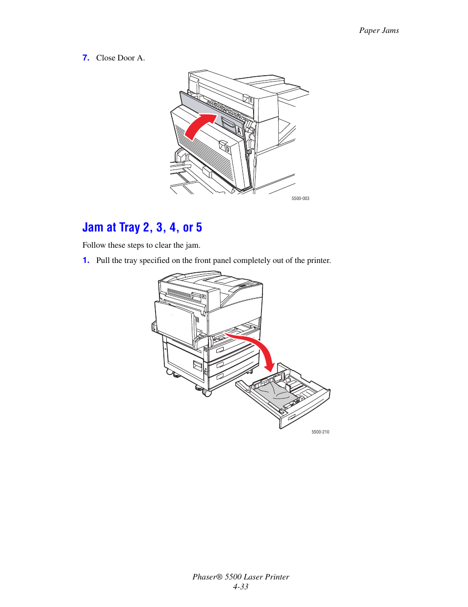 Jam at tray 2, 3, 4, or 5 | Xerox Phaser Printer 5500 User Manual | Page 31 / 50