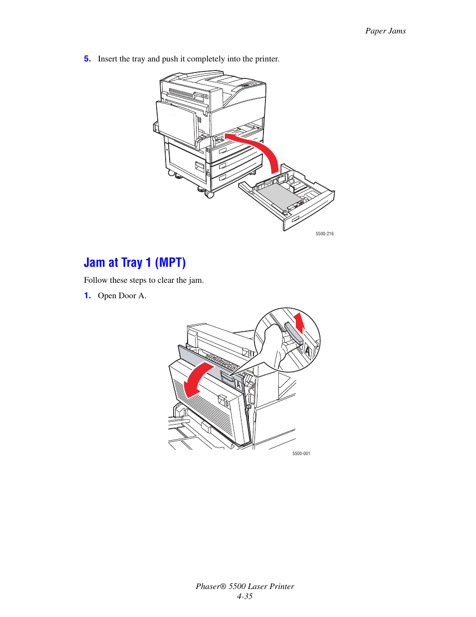 Jam at tray 1 (mpt) | Xerox Phaser Printer 5500 User Manual | Page 33 / 50