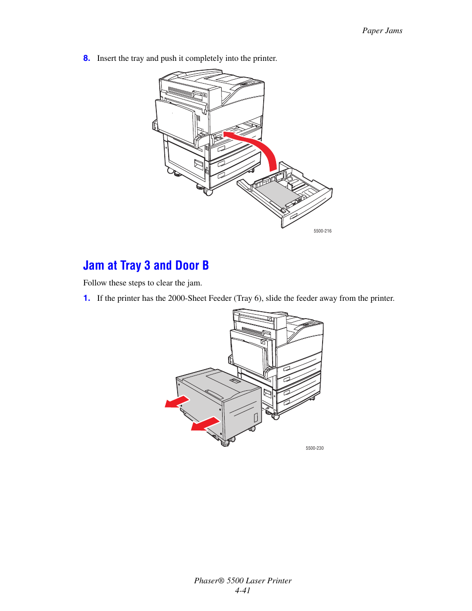 Jam at tray 3 and door b | Xerox Phaser Printer 5500 User Manual | Page 39 / 50