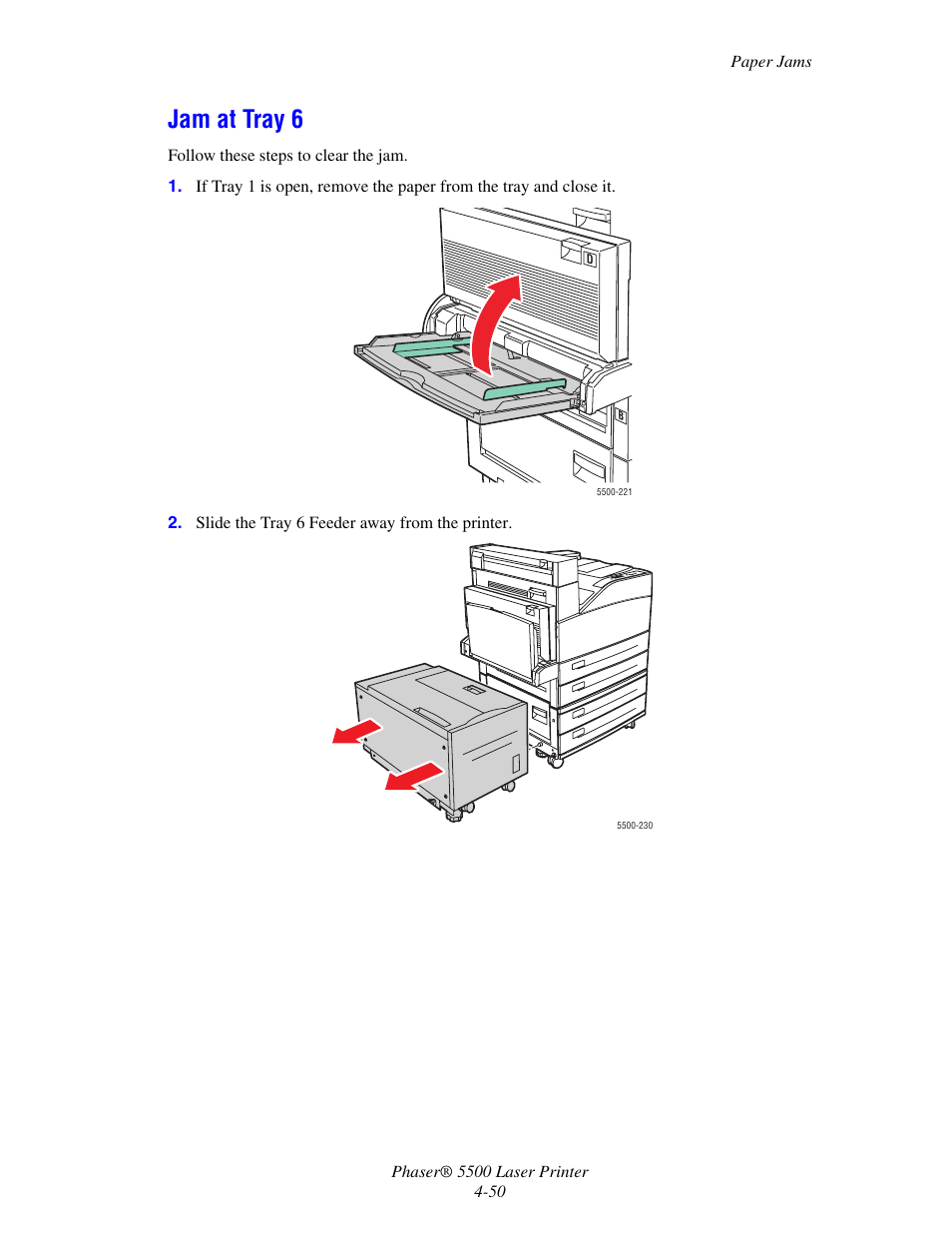 Jam at tray 6 | Xerox Phaser Printer 5500 User Manual | Page 48 / 50